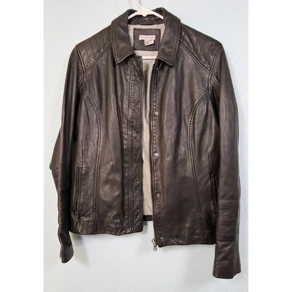 Carbon2Cobalt Sloane Leather Jacket Womens S Black Lambskin Moto Biker 318010